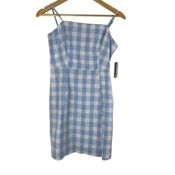 Nordstrom BP Lola Plaid Spaghetti Strap Mini Dress Small Blue White - Picture 4 of 11